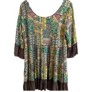 KORI Tunic, Botanical, Boho, Peasant, Sz M, Tiered Ruffles, Patchwork, Retro​